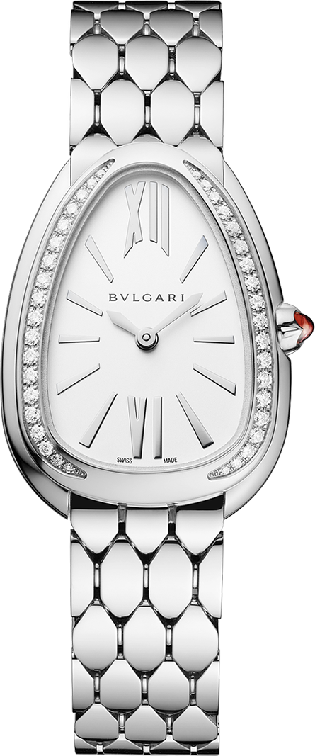  Shop Authentic Bvlgari Serpenti Seduttori Diamonds Silver Dial Silver Steel Strap Watch for Women - SERPENTI103361 - Luxxuri