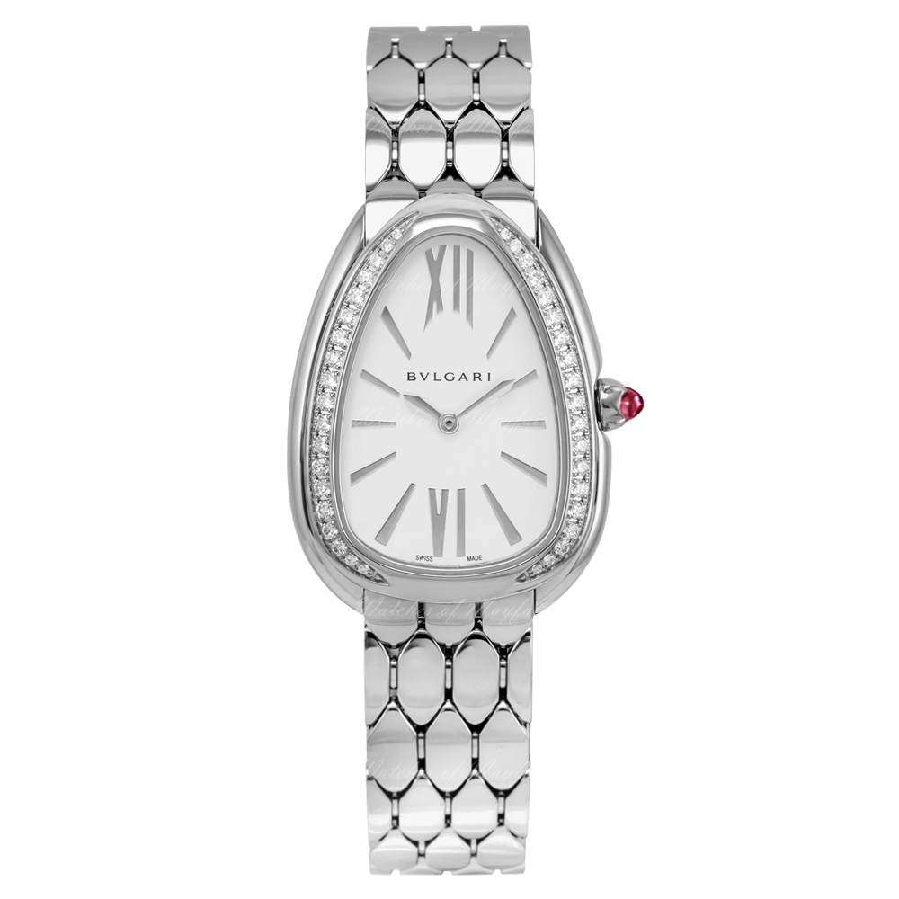  Shop Authentic Bvlgari Serpenti Seduttori Diamonds Silver Dial Silver Steel Strap Watch for Women - SERPENTI103361 - Luxxuri
