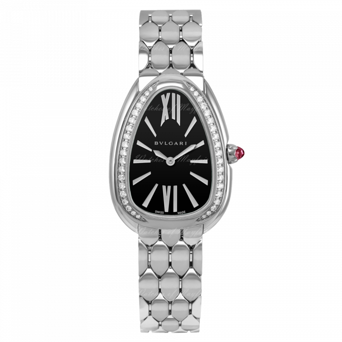  Shop Authentic Bvlgari Serpenti Seduttori Diamonds Black Dial Silver Steel Strap Watch for Women - SERPENTI103449 - Luxxuri