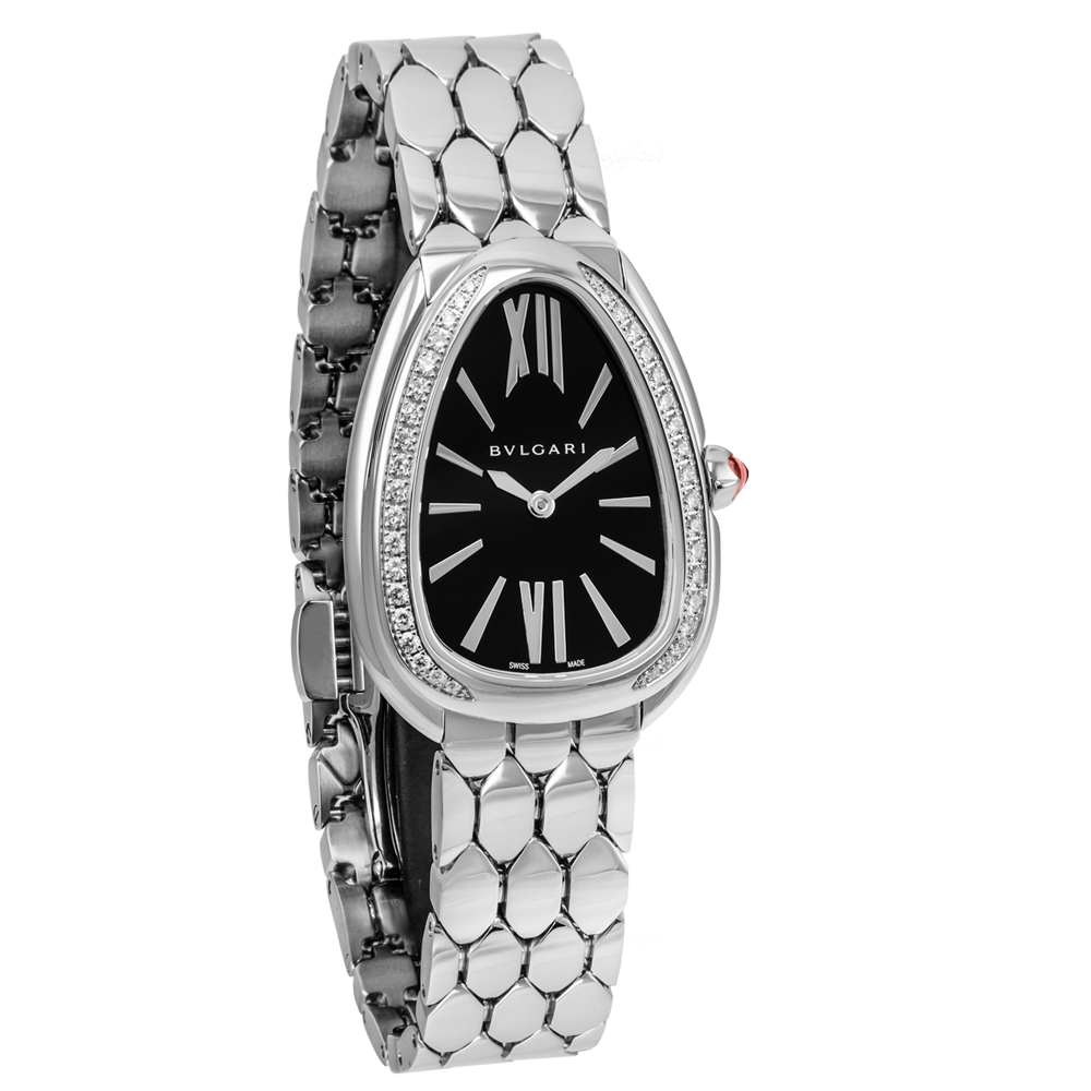  Shop Authentic Bvlgari Serpenti Seduttori Diamonds Black Dial Silver Steel Strap Watch for Women - SERPENTI103449 - Luxxuri