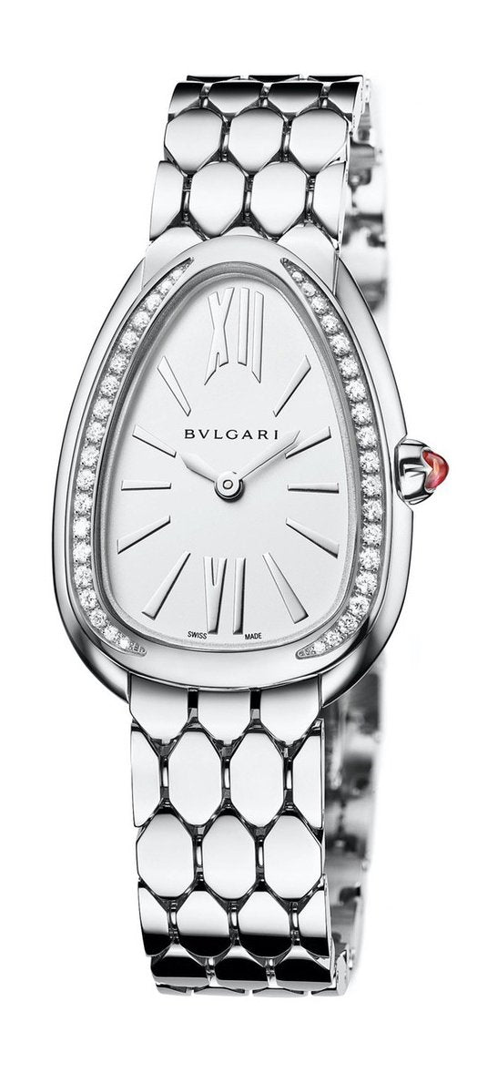  Shop Authentic Bvlgari Serpenti Seduttori Diamonds Silver Dial Silver Steel Strap Watch for Women - SERPENTI103361 - Luxxuri