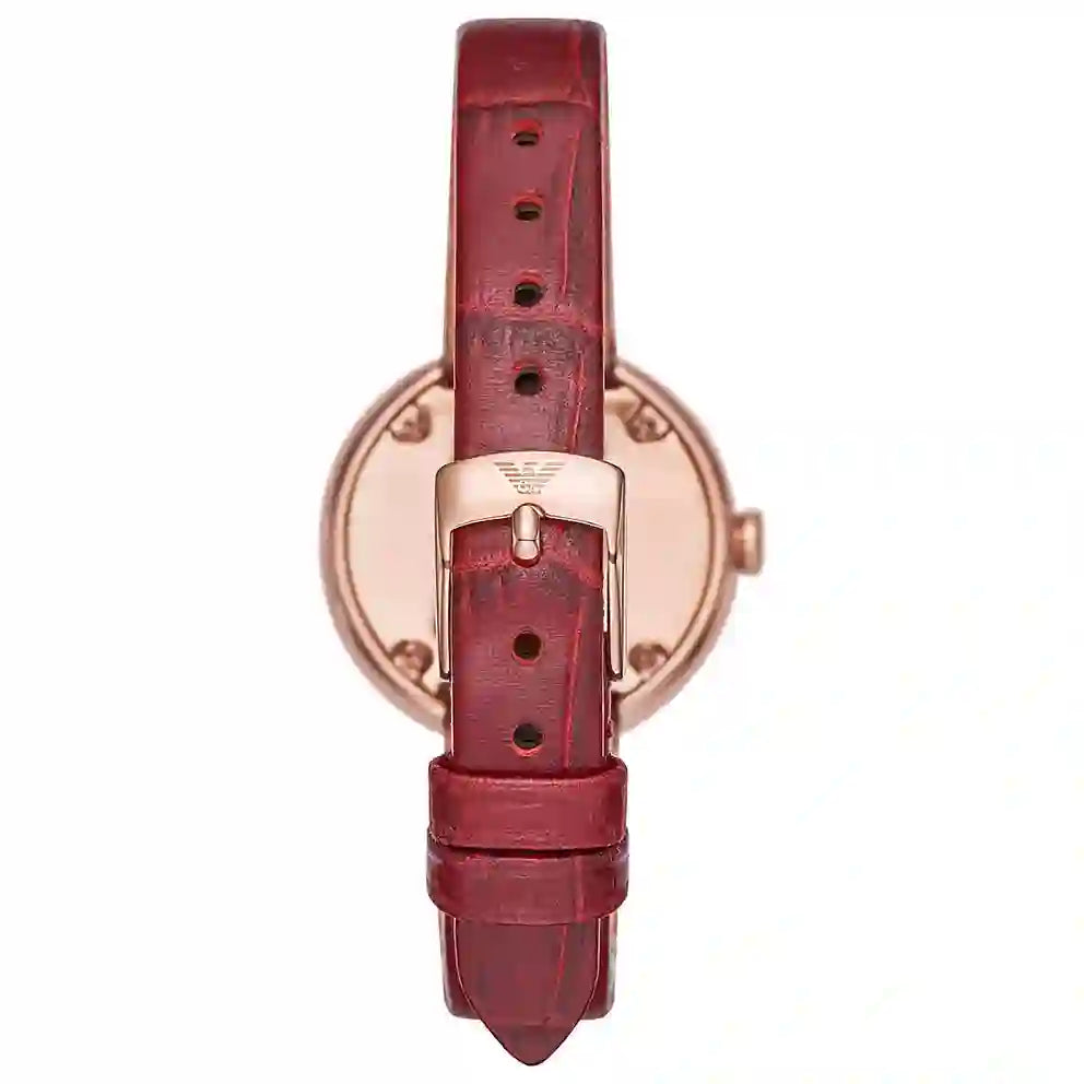  Shop Authentic Emporio Armani Rosa Two Hand White Dial Red Leather Strap Watch For Women - AR11357 - Luxxuri