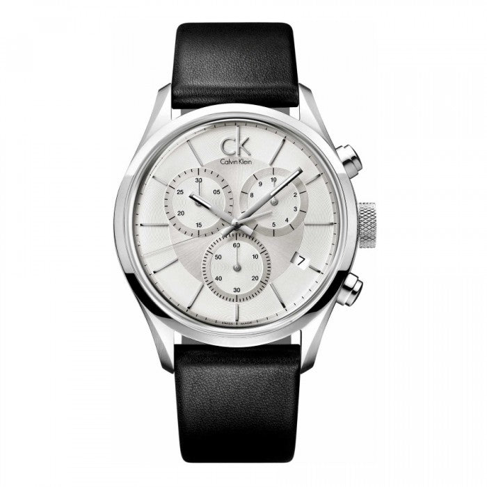  Shop Authentic Calvin Klein Masculine Chronograph White Dial Black Leather Strap Watch for Men - K2H27120 - Luxxuri