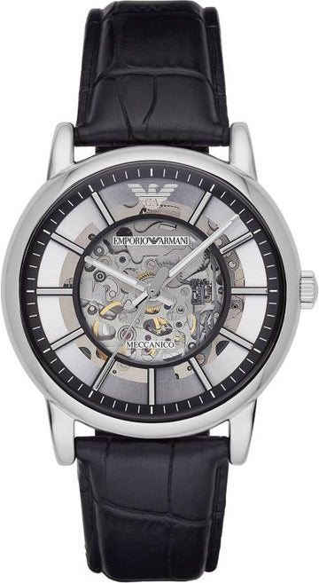  Shop Authentic Emporio Armani Luigi Silver Skeleton Dial Black Leather Strap Watch For Men - AR1981 - Luxxuri
