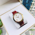  Shop Authentic Versace Audrey Quartz Silver Dial Red Leather Strap Watch for Women - VELR00219 - Luxxuri