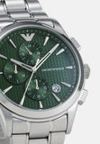  Shop Authentic Emporio Armani Paolo Chronograph Green Dial Silver Steel Strap Watch For Men - AR11529 - Luxxuri