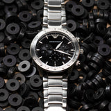  Shop Authentic Emporio Armani Mario Chronograph Black Dial Silver Steel Strap Watch For Men - AR11241 - Luxxuri