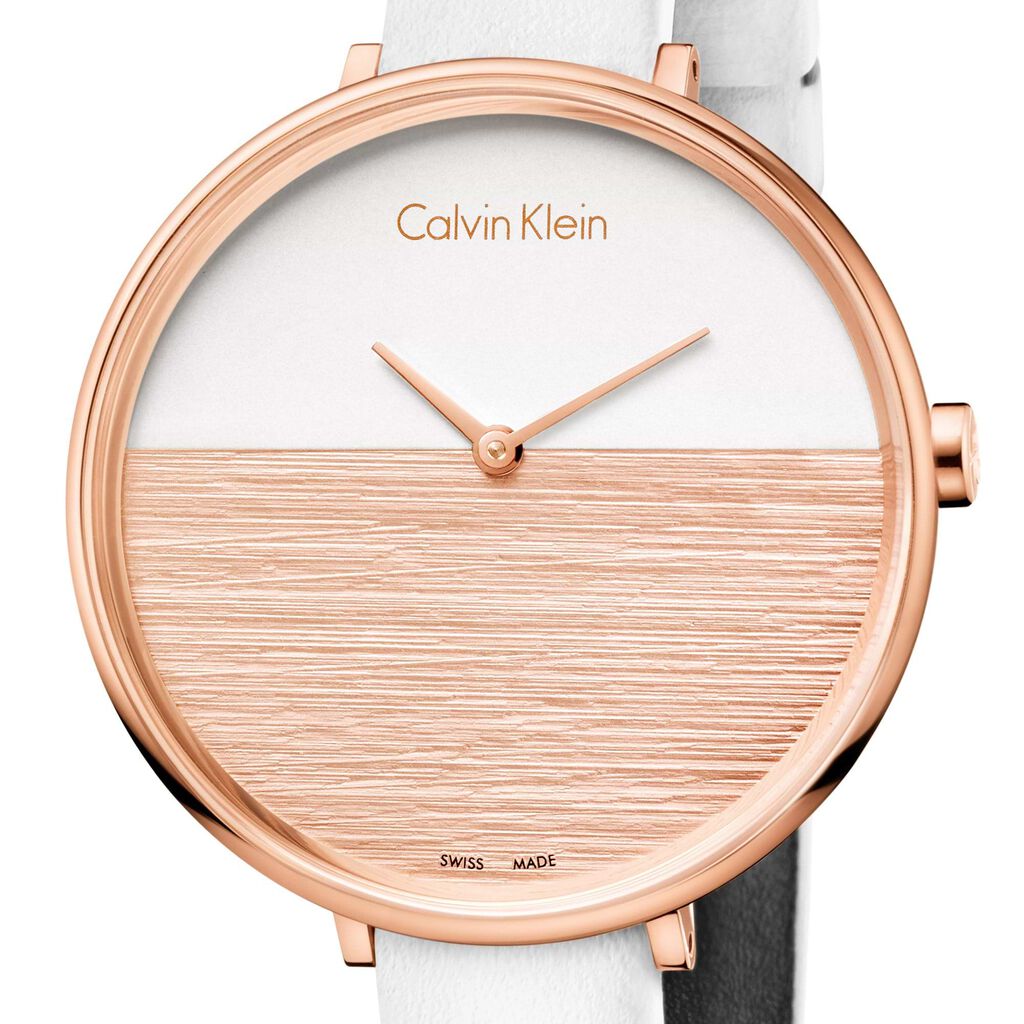  Shop Authentic Calvin Klein Rise White Dial White Leather Strap Watch for Women - K7A236LH - Luxxuri