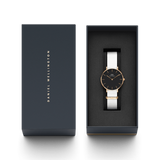  Shop Authentic Daniel Wellington Classic Petite Dover Black Dial White NATO Strap Watch For Women - DW001000314 - Luxxuri