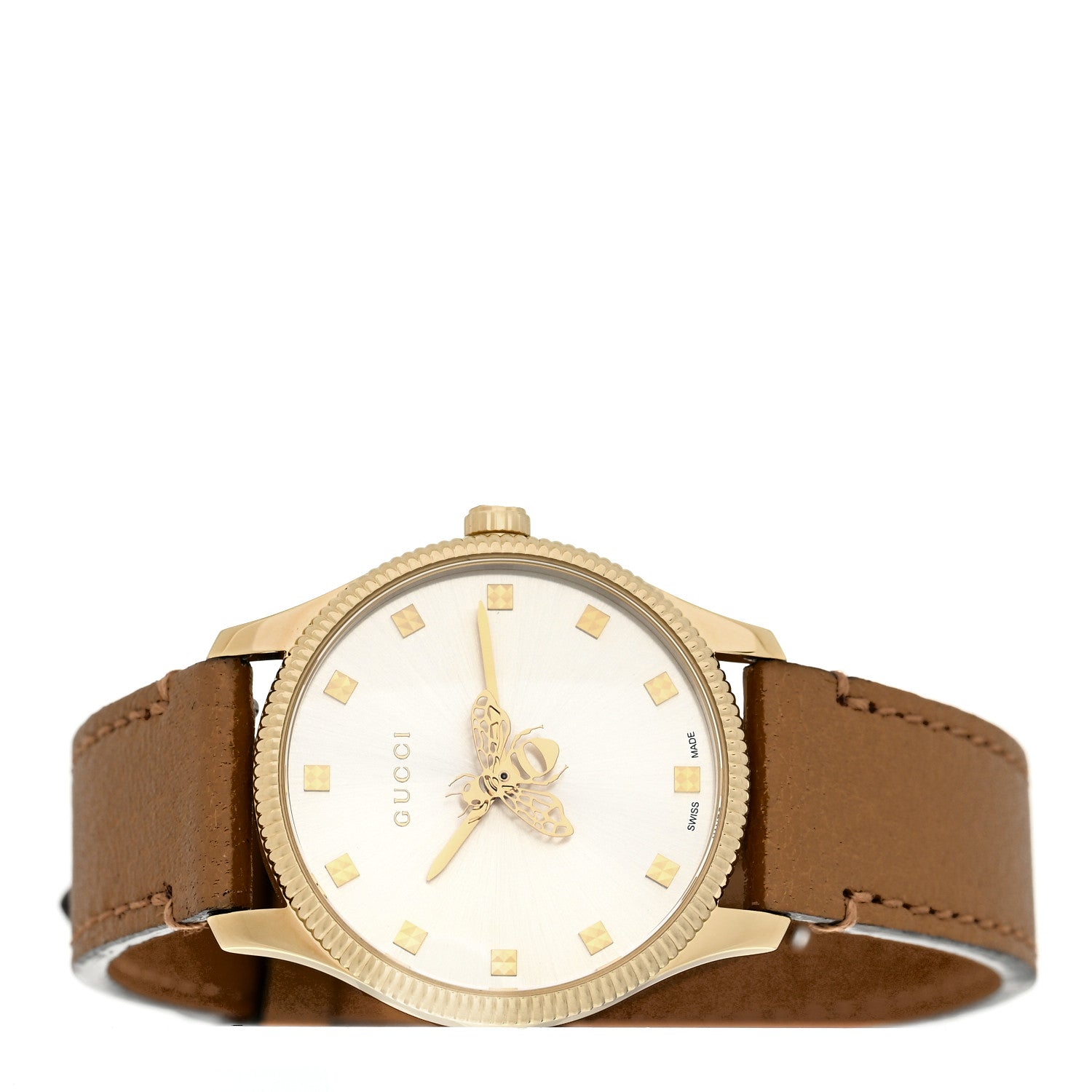  Shop Authentic Gucci G Timeless Quartz Silver Dial Brown Leather Strap Watch For Women - YA1265022 - Luxxuri