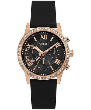  Shop Authentic Guess Solar 40mm Black & Rose Gold Dial Black Rubber Strap Watch For Women - W1135L4 - Luxxuri
