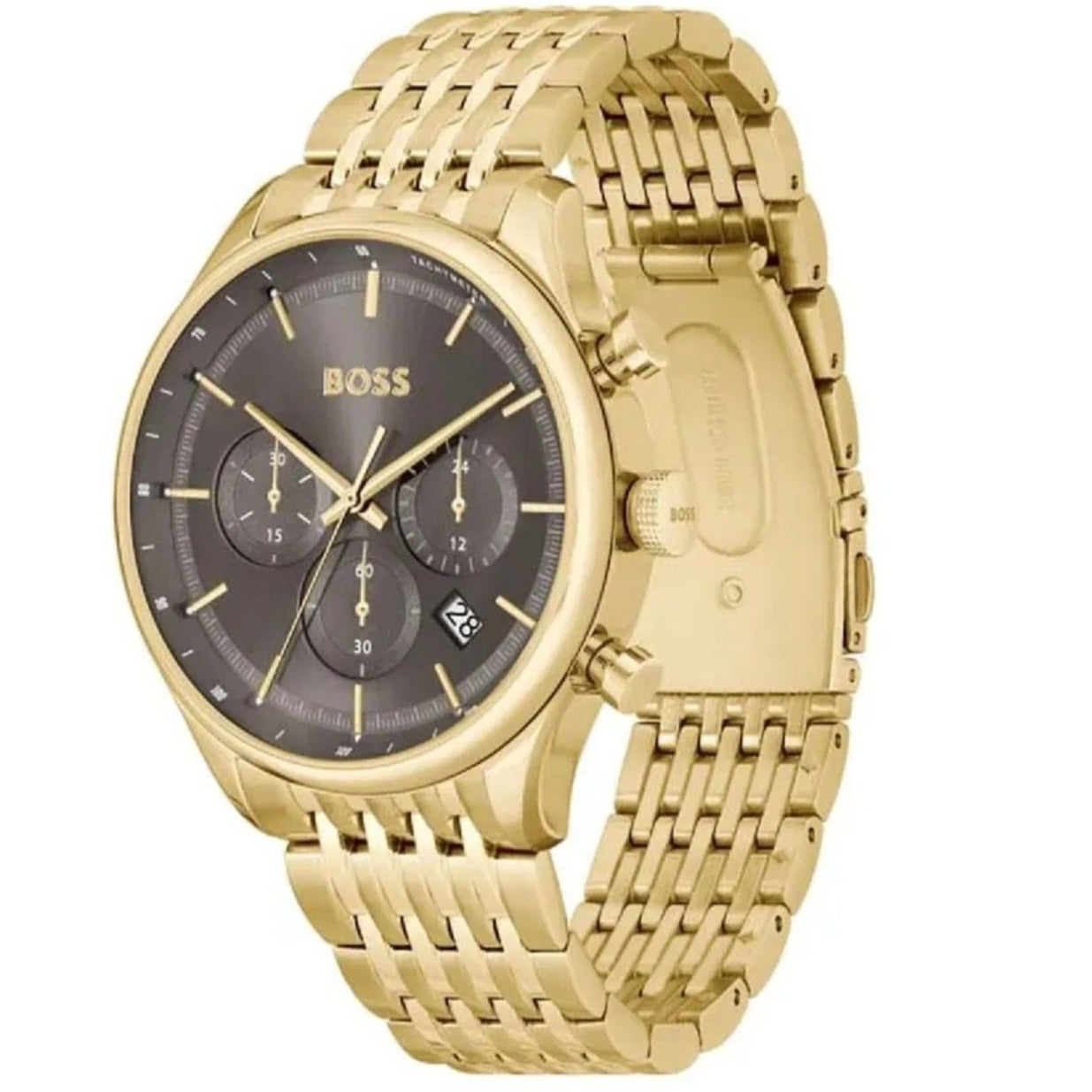 Hugo Boss Gregor Chronograph Brown Dial Gold Steel Strap Watch For Men - 1514051