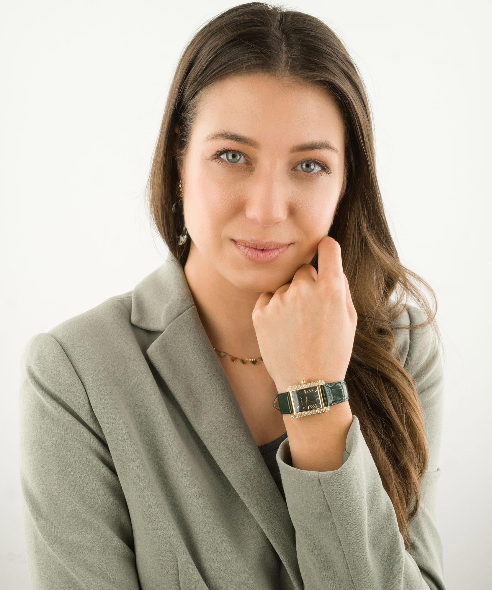  Shop Authentic Michael Kors Emery Quartz Diamonds Green Dial Green Leather Strap Watch For Women - MK4697 - Luxxuri