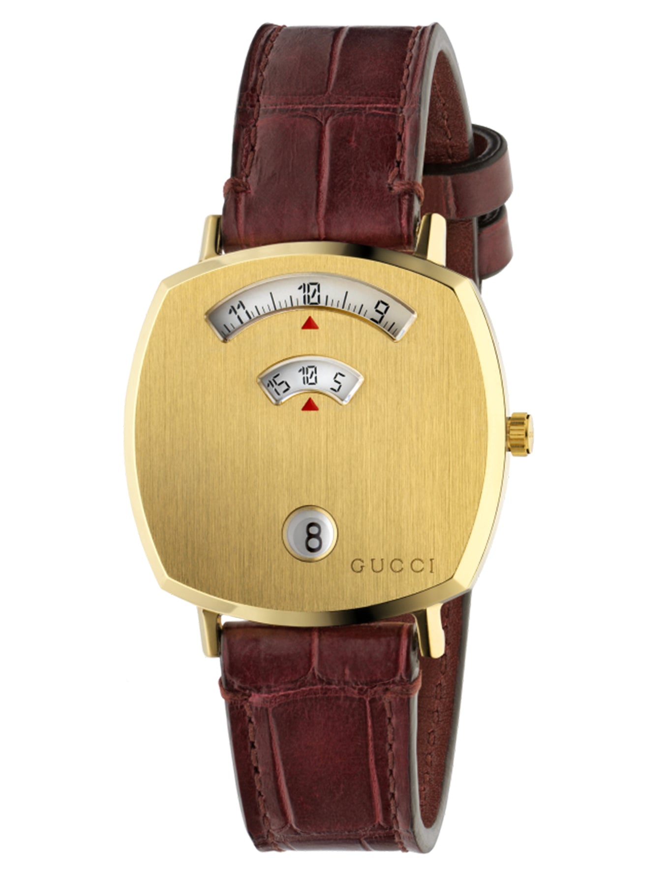  Shop Authentic Gucci Grip Quartz Gold Dial Maroon Leather Strap Watch For Women - YA157402 - Luxxuri