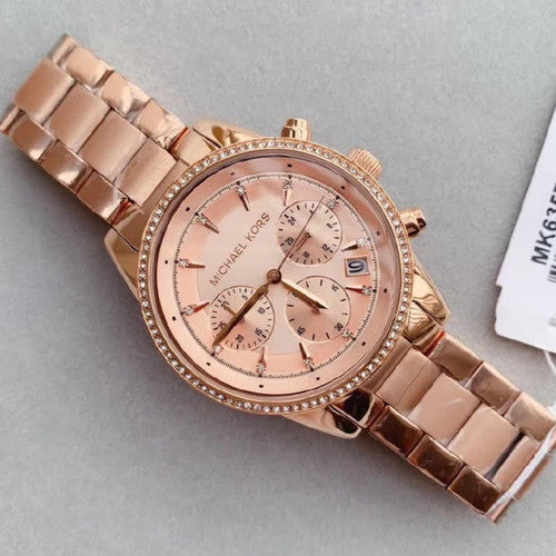  Shop Authentic Michael Kors Ritz Chronograph Rose Gold Dial Rose Gold Steel Strap Watch for Women - MK6357 - Luxxuri