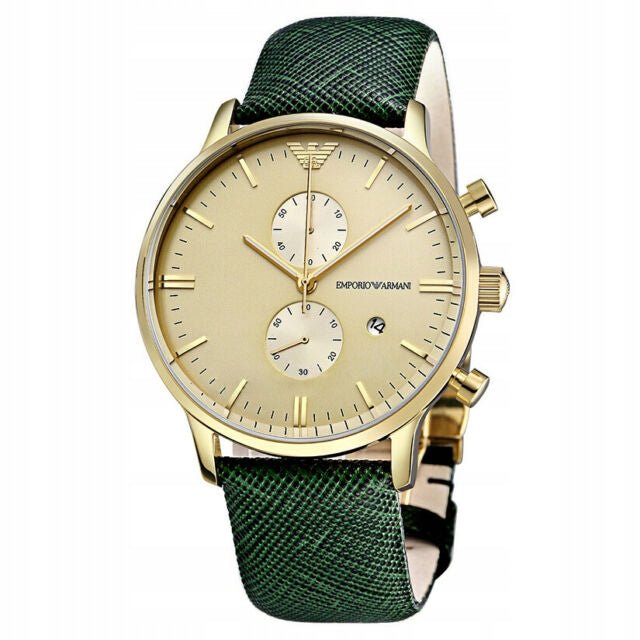  Shop Authentic Emporio Armani Chronograph Champagne Dial Green Leather Strap Watch For Men - AR1722 - Luxxuri