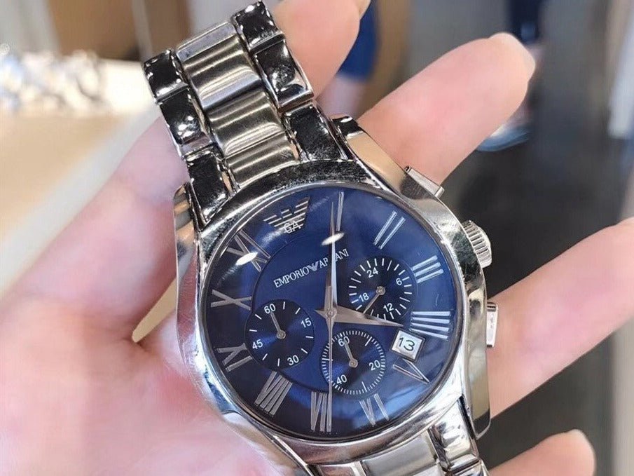 Emporio Armani Classic Blue Dial Silver Steel Strap Watch For Men - AR1635