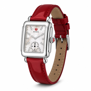 Michele Deco Mother of Pearl Dial Red Leather Strap Watch For Women - MWW06V000014