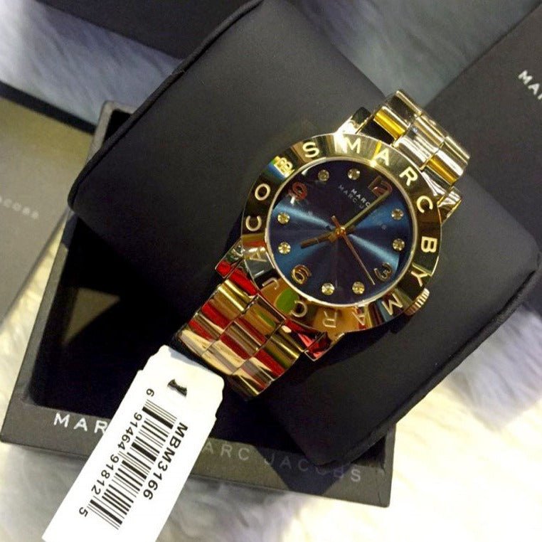  Shop Authentic Marc Jacobs Amy Blue Dial Gold Steel Strap Watch for Women - MBM3166 - Luxxuri