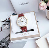  Shop Authentic Versace V-Twist Silver Dial Red Leather Strap Watch for for Women - VELS00519 - Luxxuri
