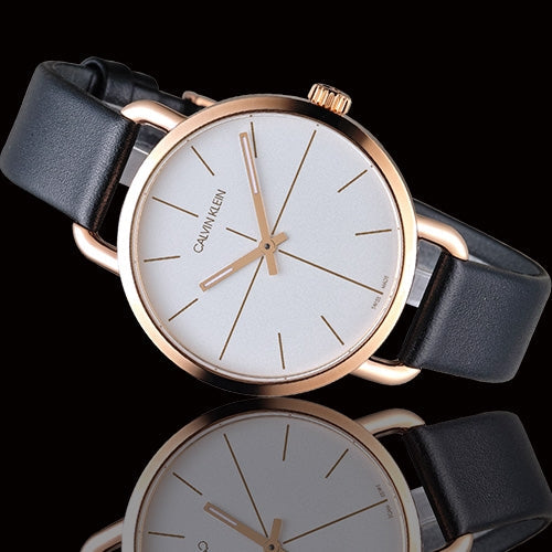 Shop Authentic Calvin Klein Even White Dial Black Leather Strap Watch for Women - K7B236C6 - Luxxuri