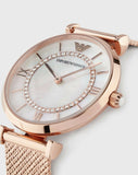  Shop Authentic Emporio Armani Gianni T Bar Mother of Pearl Dial Rose Gold Mesh Bracelet Watch For Women - AR11320 - Luxxuri