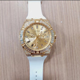  Shop Authentic Guess Baguette Crystals Gold Dial White Silicone Strap Watch For Men - GW0208G3 - Luxxuri