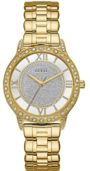  Shop Authentic Guess Analog Diamonds Silver Dial Gold Steel Strap Watch For Women - W1013l2 - Luxxuri