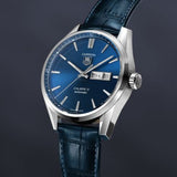  Shop Authentic Tag Heuer Carrera Calibre 5 Automatic Blue Dial Blue Leather Strap Watch for Men - WAR201E.FC6292 - Luxxuri