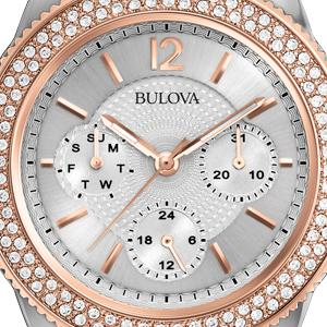  Shop Authentic Bulova Crystal Collection Silver Dial Two Tone Steel Strap Watch for Women - 98N100 - Luxxuri