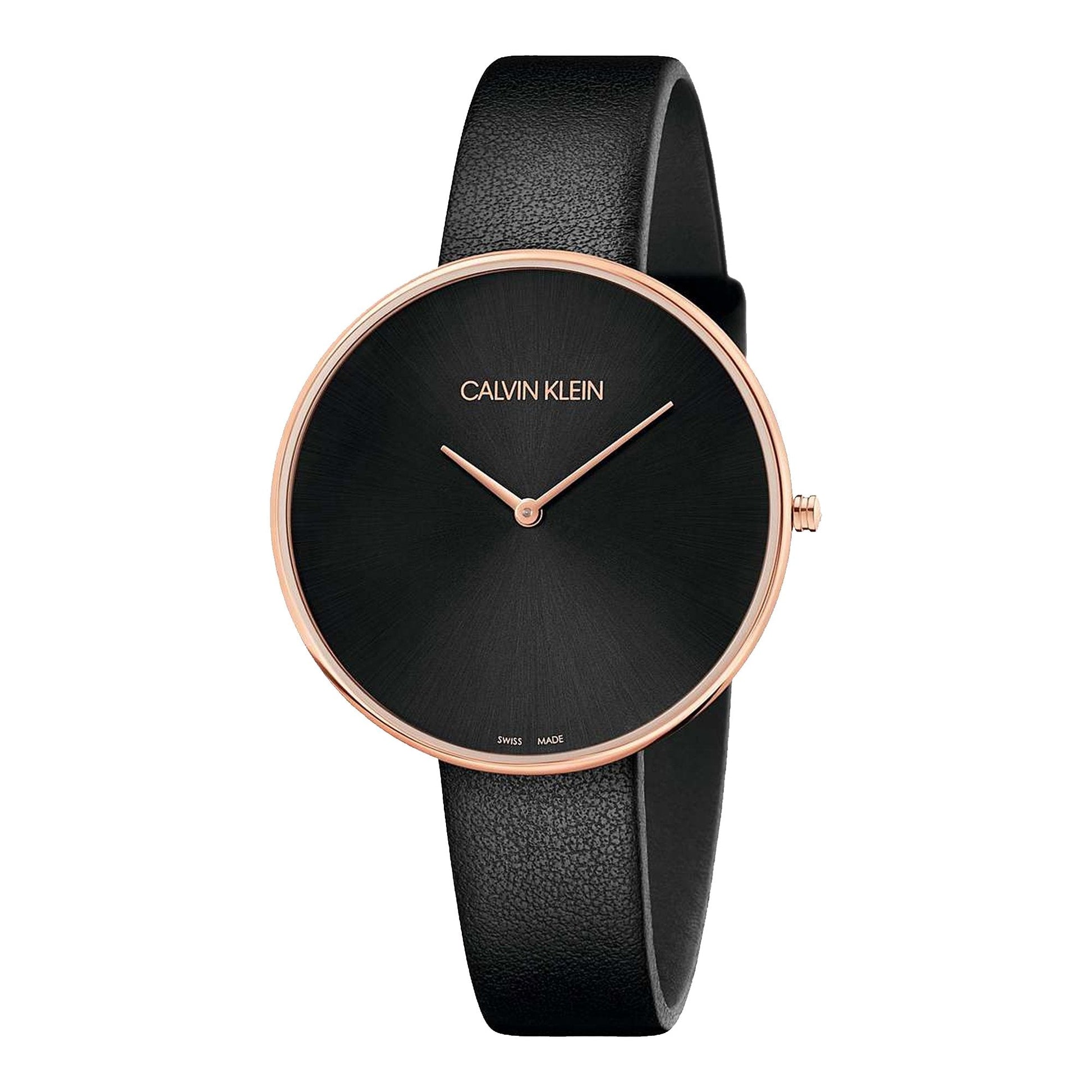  Shop Authentic Calvin Klein Full Moon Black Dial Black Leather Strap Watch for Women - K8Y236C1 - Luxxuri