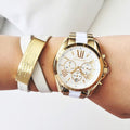 Michael Kors Bradshaw Chronograph White Dial Two Tone Steel Strap Watch For Women - MK5743