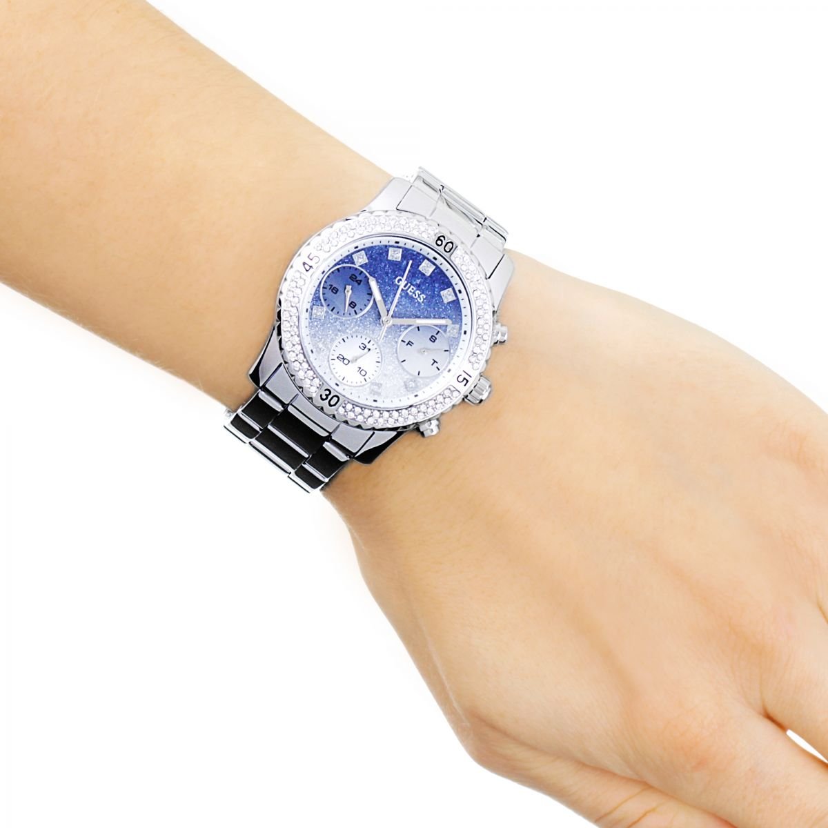  Shop Authentic Guess Confetti Diamonds Blue Dial Silver Steel Strap Watch for Women - W0774L6 - Luxxuri