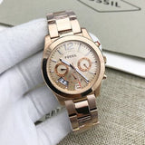  Shop Authentic Fossil Boyfriend Multifunction Rose Gold Dial Rose Gold Steel Strap Watch for Women - ES3885 - Luxxuri