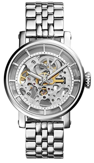  Shop Authentic Fossil Boyfriend Automatic Skeleton Silver Dial Silver Steel Strap Watch for Women - ME3067 - Luxxuri