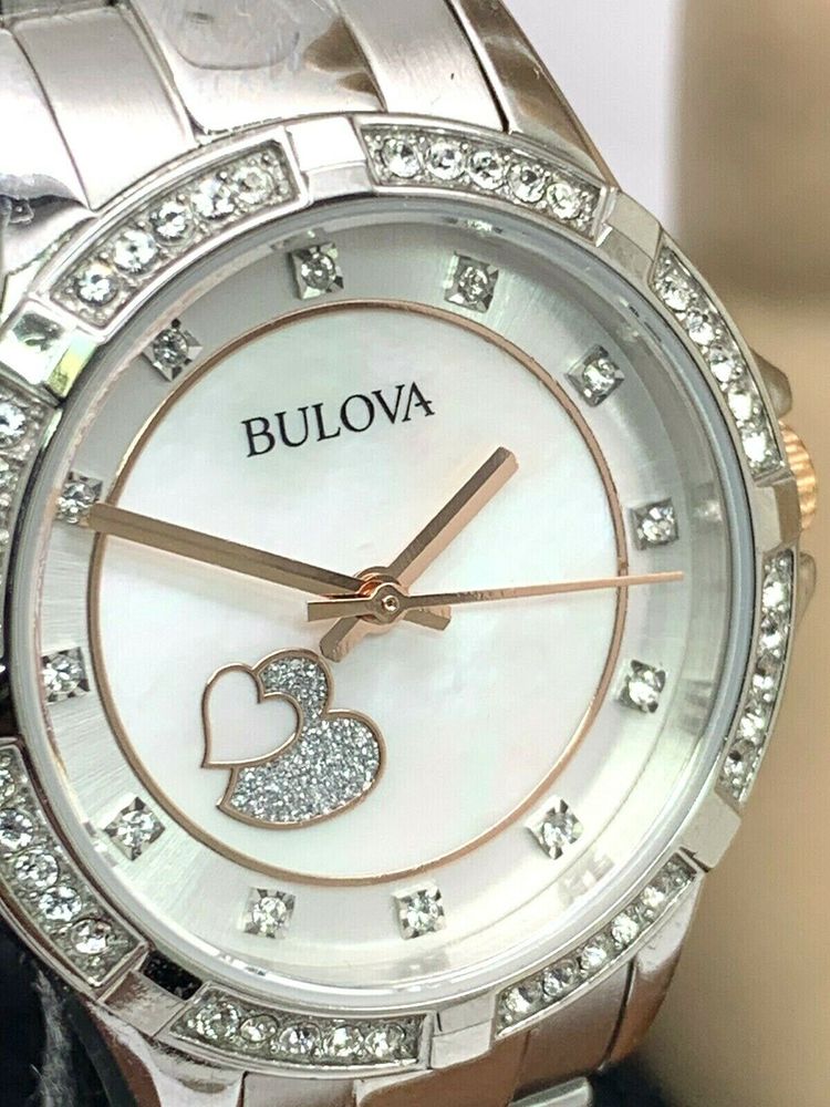  Shop Authentic Bulova Crystal Collection Mother of Pearl Dial Silver Steel Strap Watch for Women - 98L232 - Luxxuri