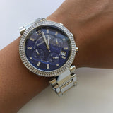  Shop Authentic Michael Kors Parker Chronograph Blue Dial Silver Steel Strap Watch for Women - MK6117 - Luxxuri