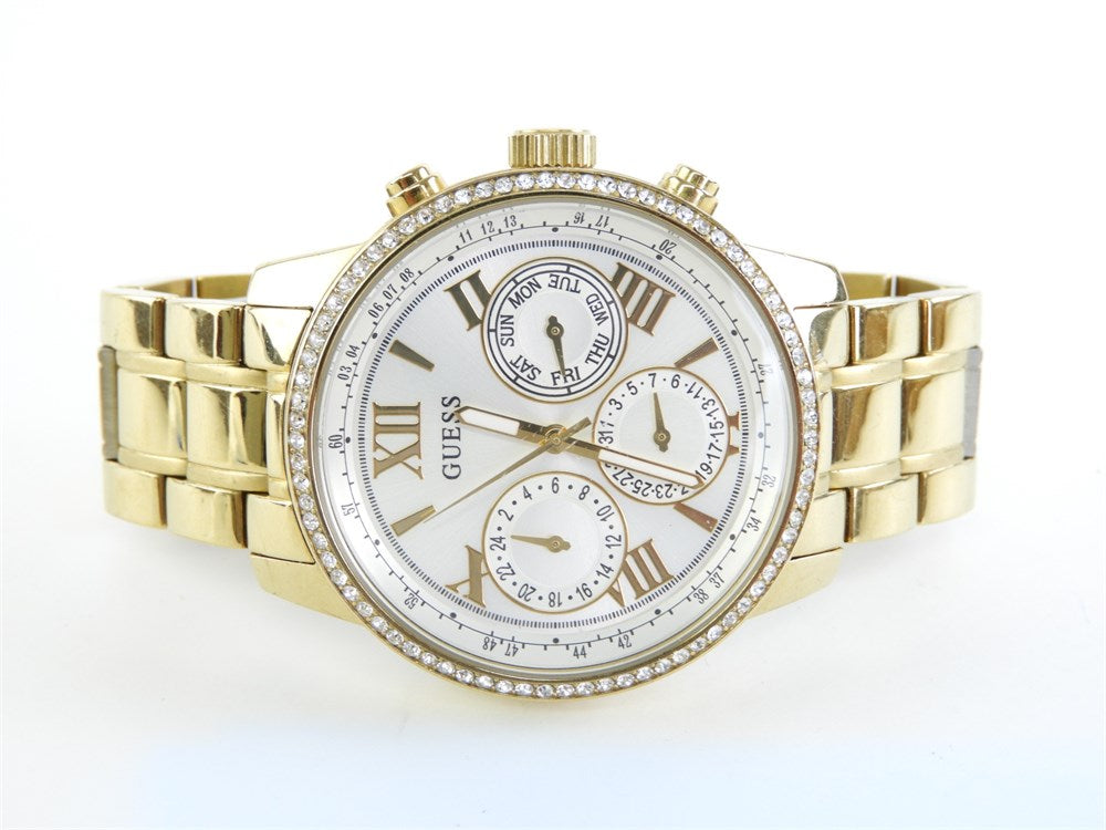  Shop Authentic Guess Multi-function Diamonds White Dial Gold Steel Strap Watch for Women - W0559L2 - Luxxuri