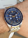  Shop Authentic Emporio Armani Tazio Chronograph Blue Dial Two Tone Stainless Steel Watch For Men - AR6088 - Luxxuri