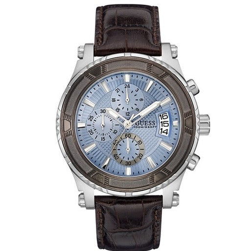  Shop Authentic Guess Pinnacle Chronograph Quartz Blue Dial Brown Leather Strap Watch For Men - W0673G1 - Luxxuri