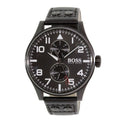  Shop Authentic Hugo Boss Aeroliner Chronograph Black Dial Black Leather Strap Watch For Men - 1513086 - Luxxuri