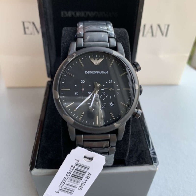  Shop Authentic Emporio Armani Luigi Chronograph Black Dial Black Steep Strap Watch For Men - AR11045 - Luxxuri