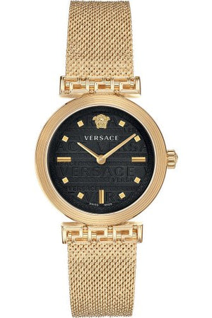  Shop Authentic Versace Meander Black Dial Gold Mesh Bracelet Watch for Women - VELW00720 - Luxxuri