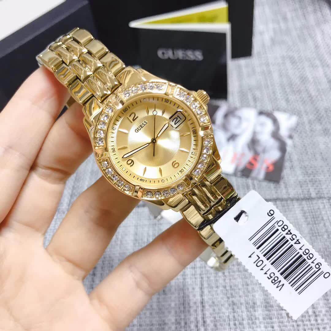  Shop Authentic Guess Dazzling Diamonds Gold Dial Gold Steel Strap Watch for Women - W85110L1 - Luxxuri