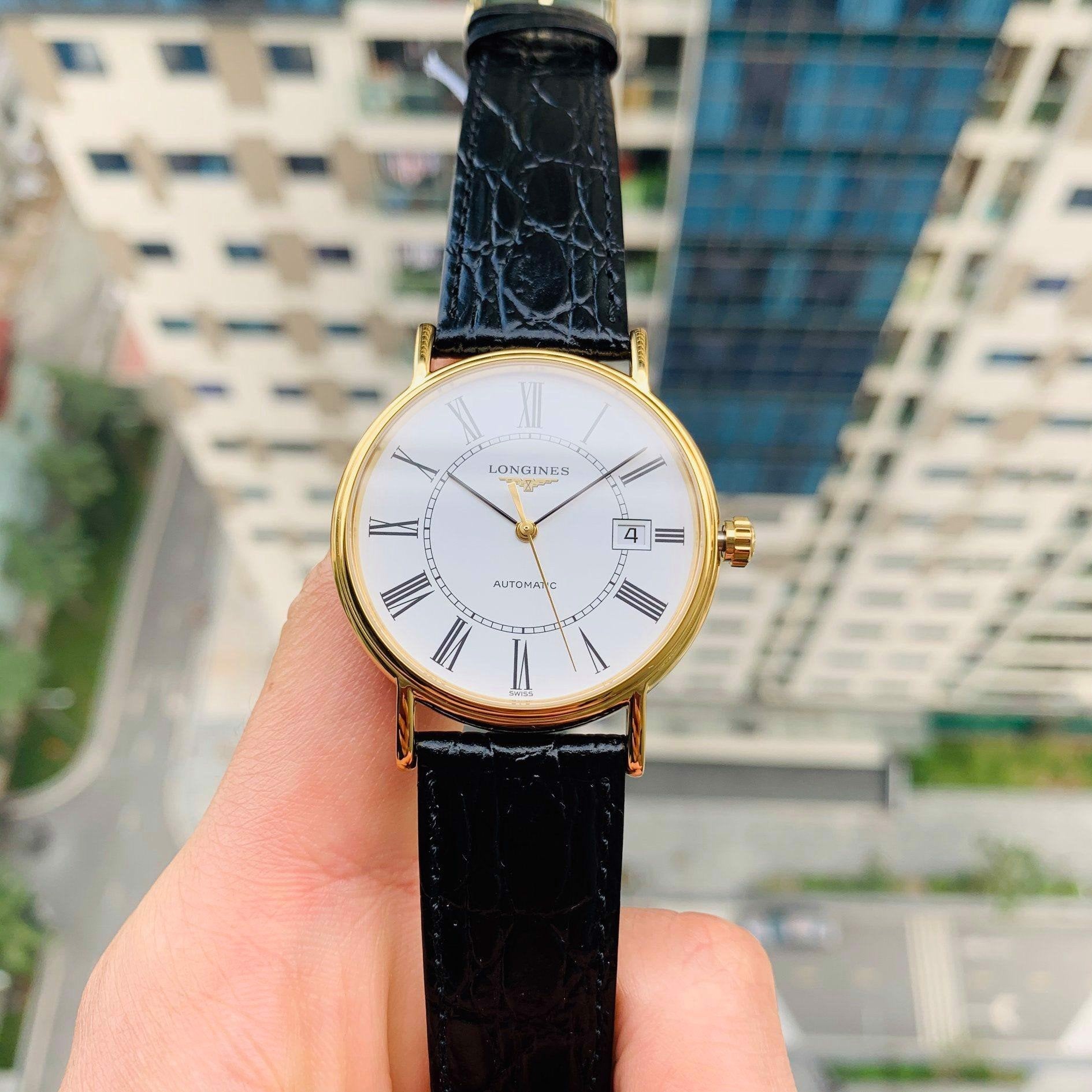  Shop Authentic Longines Presence 25.5mm Automatic White Dial Black Leather Strap Watch for Women - L4.921.2.11.2 - Luxxuri