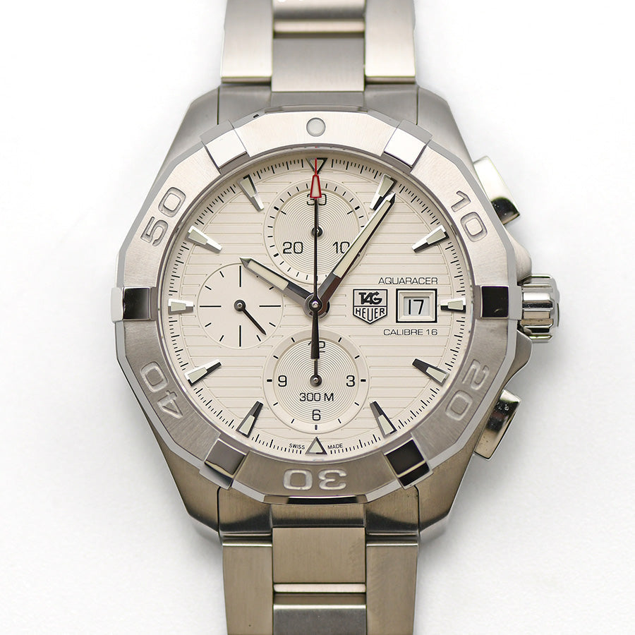  Shop Authentic Tag Heuer Aquaracer Caliber 16 Automatic Chronograph White Dial Silver Steel Strap Watch for Men - CAY2111.BA0927 - Luxxuri