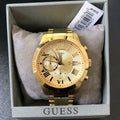  Shop Authentic Guess Atlas Chronograph Gold Dial Gold Steel Strap Watch For Men - W0668G4 - Luxxuri