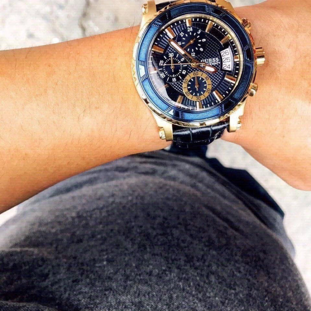  Shop Authentic Guess Pinnacle Chronograph Quartz Blue Dial Blue Leather Strap Watch For Men - W0673G2 - Luxxuri