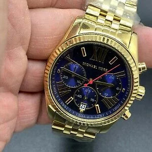  Shop Authentic Michael Kors Lexington Chronograph Blue Dial Gold Steel Strap Watch For Women - MK6206 - Luxxuri