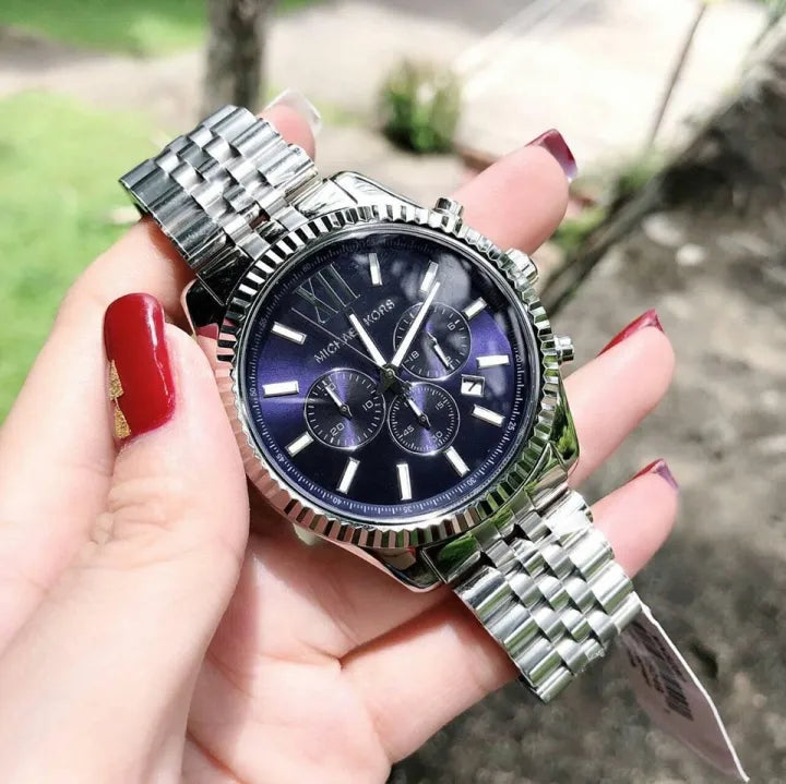  Shop Authentic Michael Kors Lexington Chronograph Blue Dial Silver Steel Strap Watch for Men - MK8280 - Luxxuri